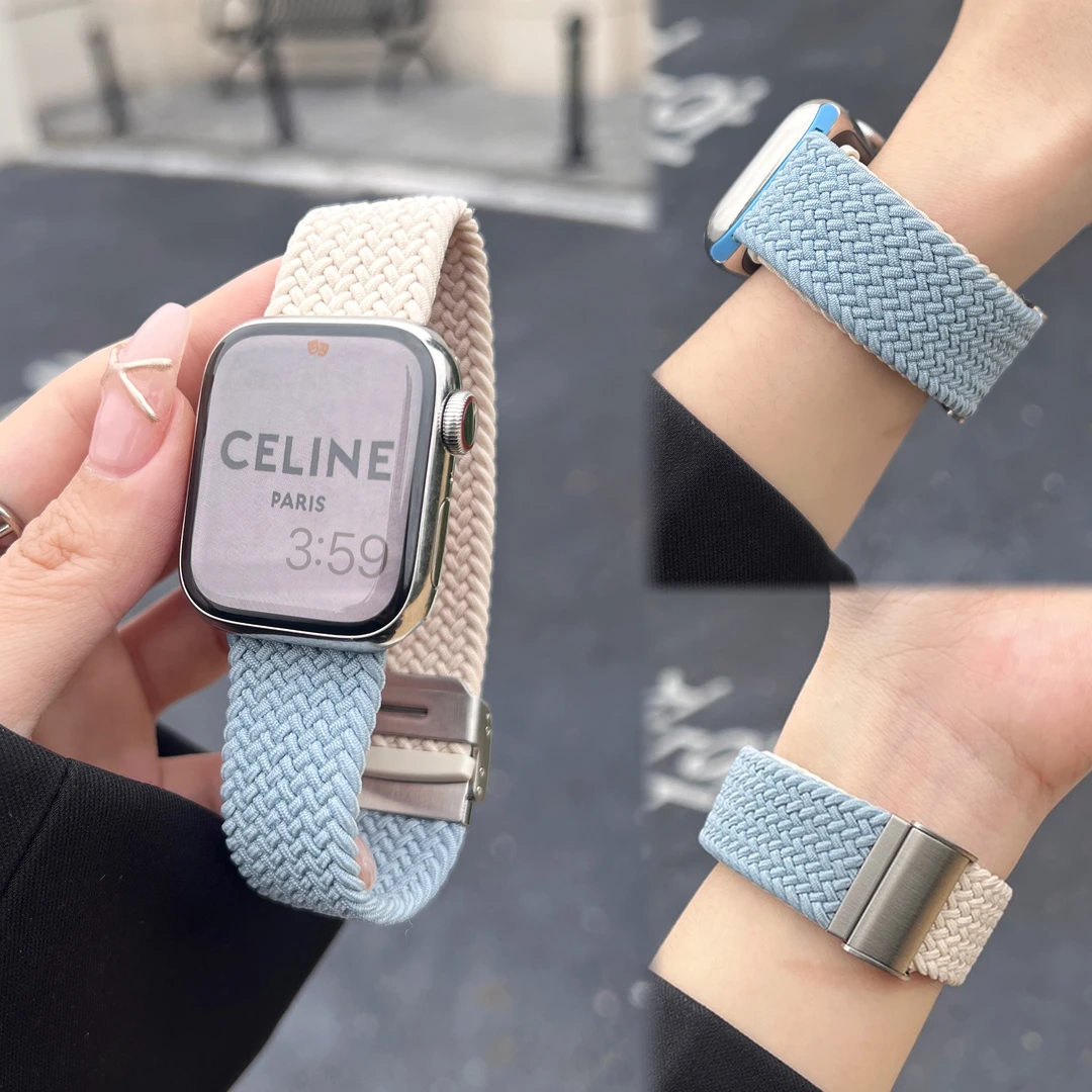 撞色编织卡扣易调节iwatch表带适用applewatchs9s87654代se男女款