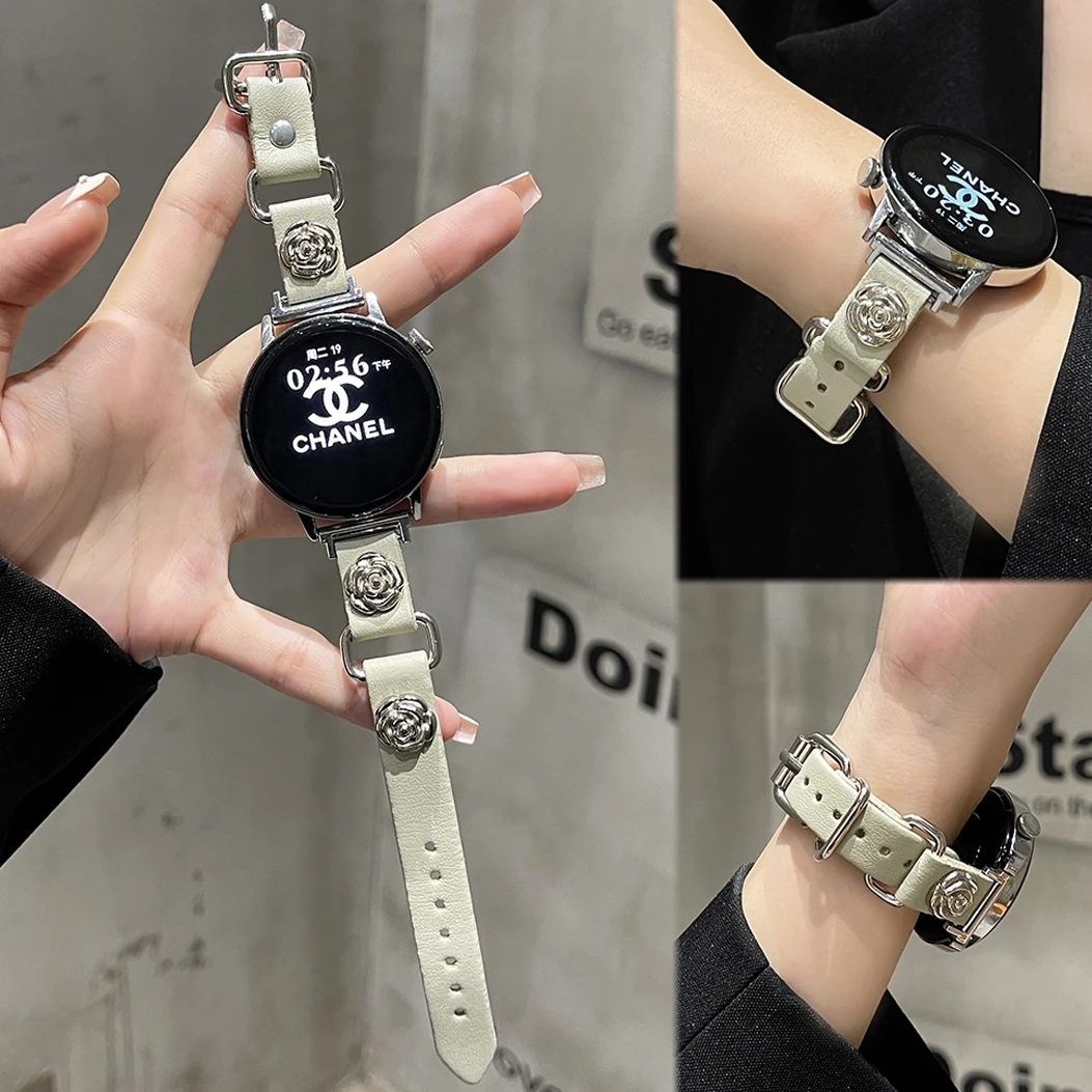新款山茶花真皮表带适用于GT4watch4/3proGT3/gt21女款41mm气质款