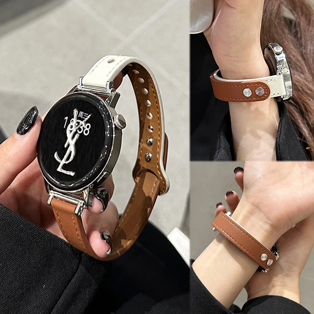 休闲真皮双钉扣表带适用于gt43gt21watch43pro2Magic2GS3女款气质