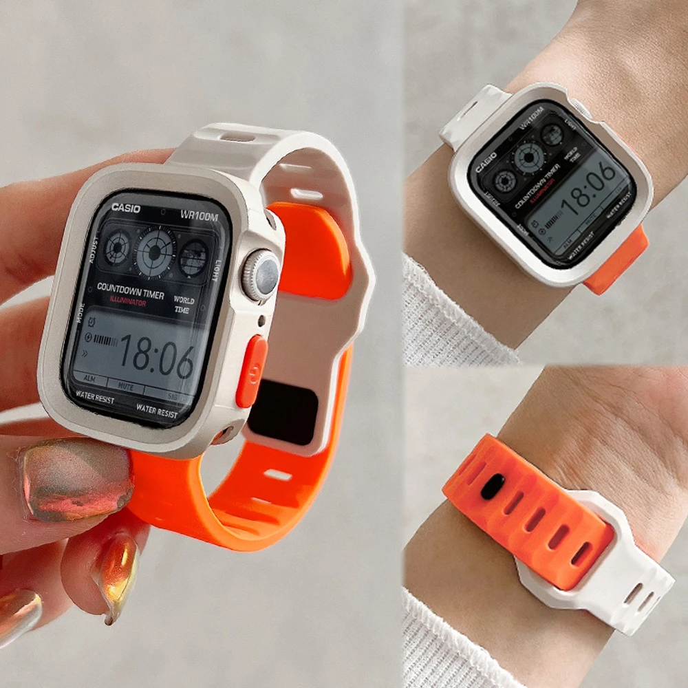 高质感横纹柔软硅胶iwatch表带软壳适用于applewatchs8s976se男女