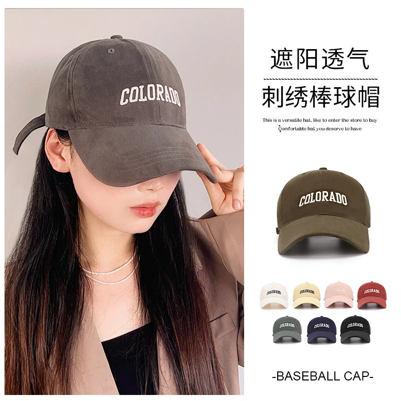 韩系棒球帽女深顶大头围字母韩版百搭刺绣防晒显脸小宽弯檐鸭舌帽