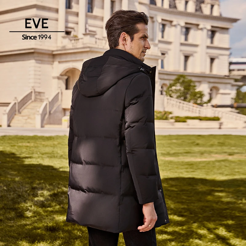 依文连帽羽绒服男中长款商务加厚男士外套XEJ8471021
