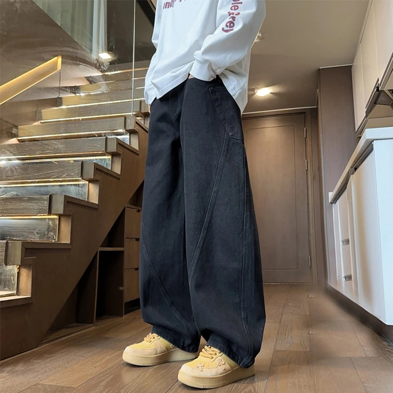 美式弯刀牛仔裤男款秋冬潮牌痞帅炸街工装裤子宽松百搭高腰镰刀裤