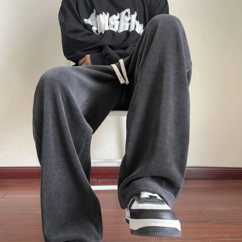 灯芯绒裤子男秋冬垂感宽松直筒卫裤阔腿男裤休闲长裤男款春秋