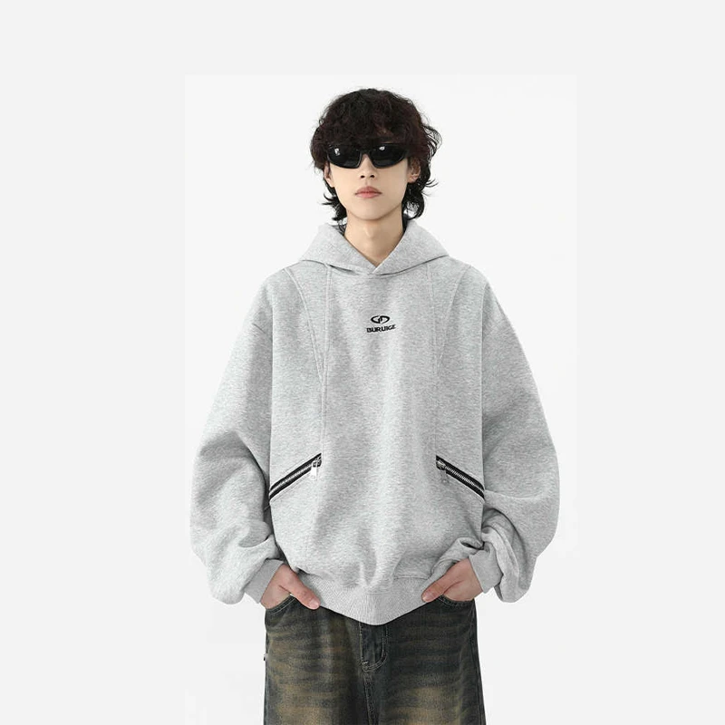 美式重磅刺绣连帽卫衣男秋季潮牌高街休闲运动帽衫设计感vibe外套