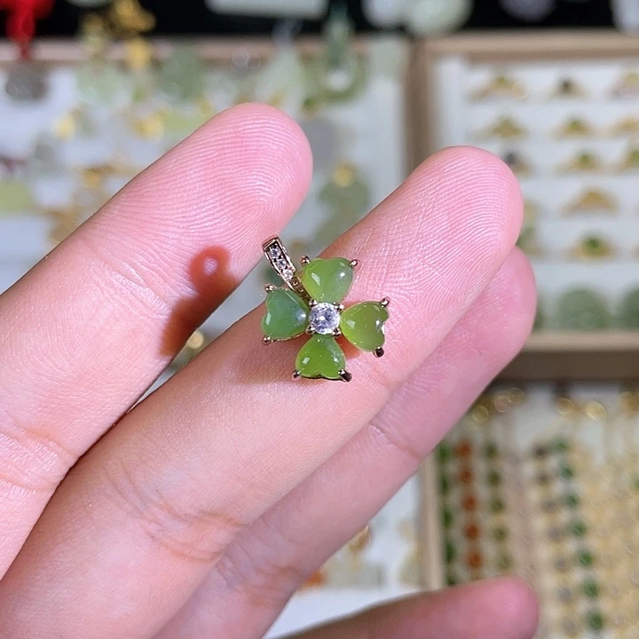 和田玉(碧玉)颈饰银S925镶嵌青**作
