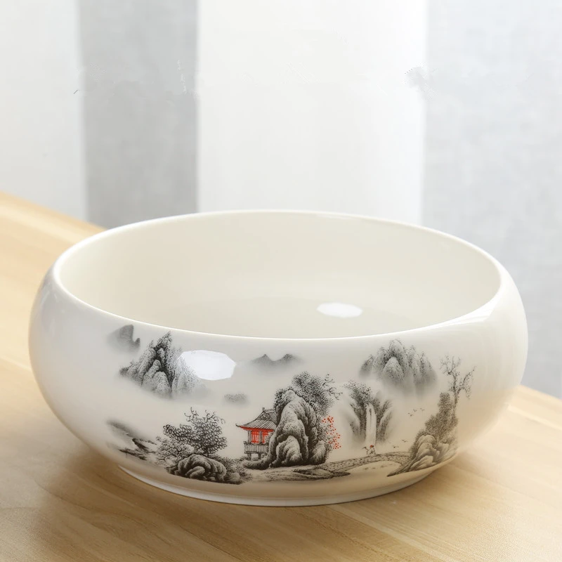 高档大号陶瓷茶渣缸家用洗茶杯盆中式功夫茶具配件水洗碗水盂笔洗