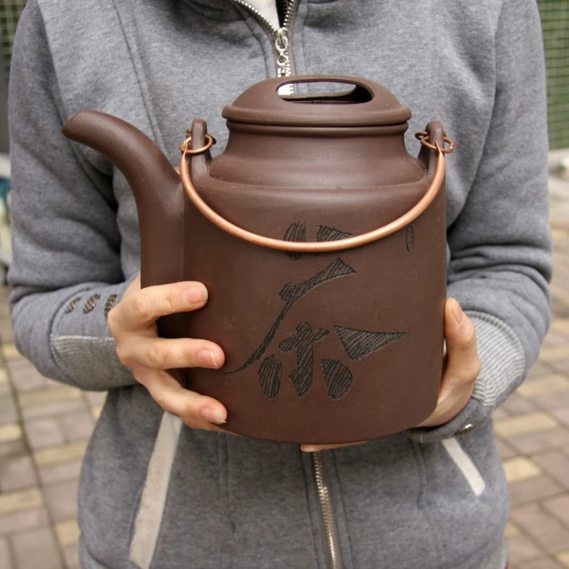 特大号4000ML手工矿紫砂茶壶宜兴大容量大容量提梁壶凉茶大水壶