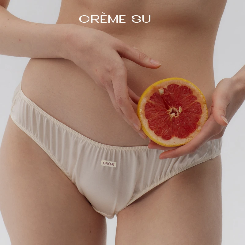 CremeSu由我系列法式内裤装饰真丝舒适纯色性感舒适三角裤中低腰