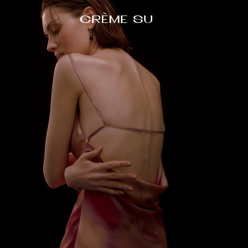 CremeSu吊带裙浪漫暗涌系列原创印花吊带性感露背绑带长款度假裙