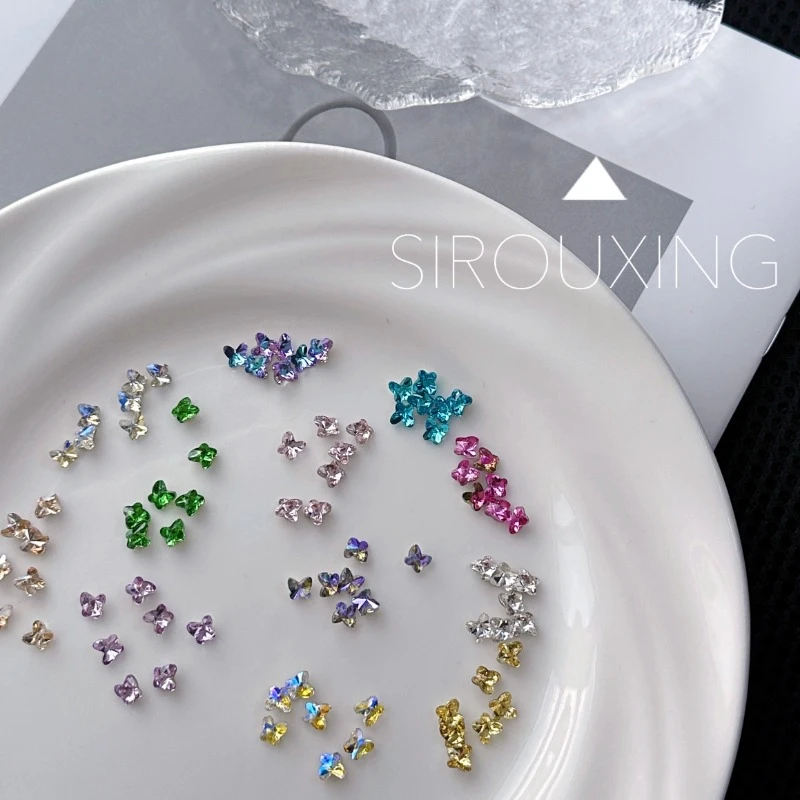 【5MM指尖蝴蝶混装】60颗立体蝴蝶极光幻彩美甲钻尖底指甲配饰品
