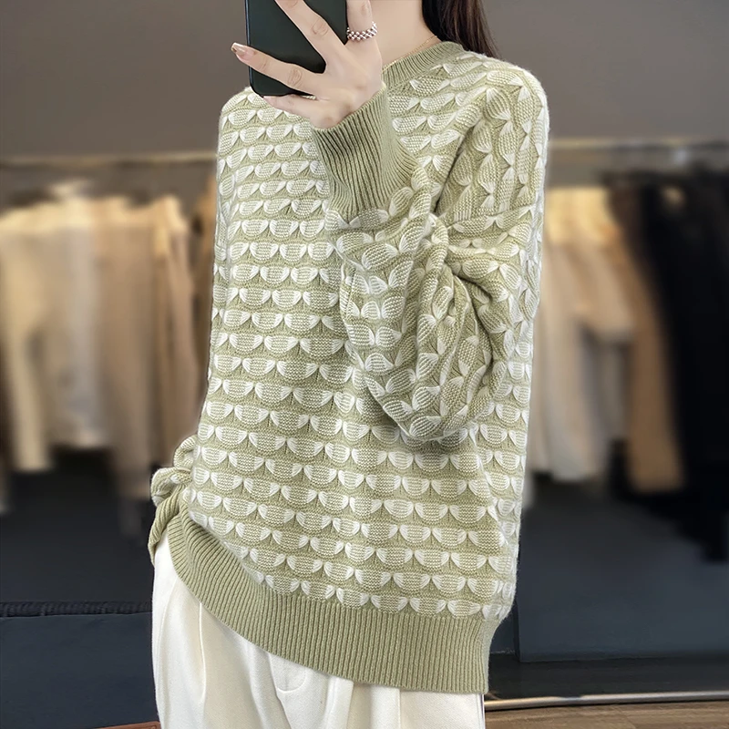羊毛衫100%纯羊毛针织打底套头宽松气质羊绒毛衣女加厚秋冬爆款
