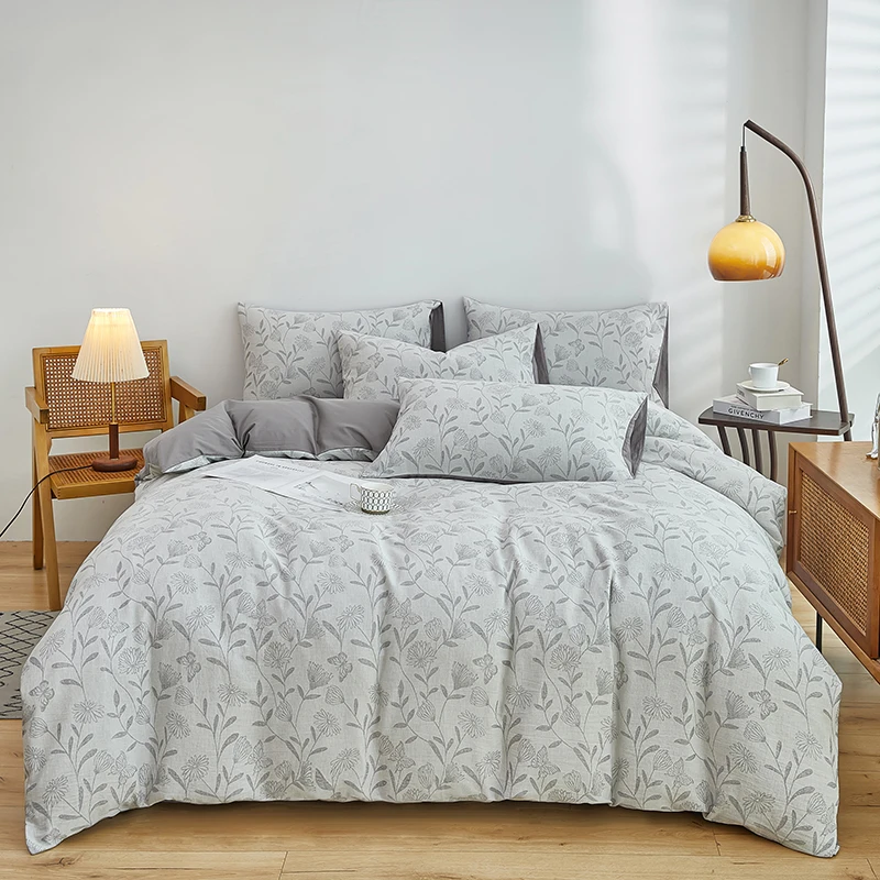 全棉双层纱提花四件套简约大气纯棉双人床上用品AB版柔软舒适