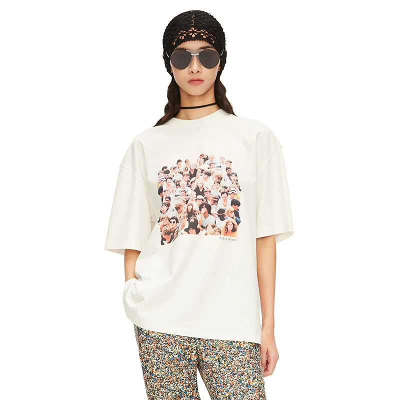 IIIVIVINIKO”优质匹马棉“复古摇滚印花短袖T恤M210520345C