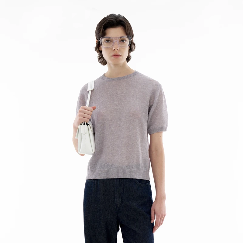 IIIVIVINIKO 2024"苎麻混纺纱线"简约短袖针织衫C420224617E