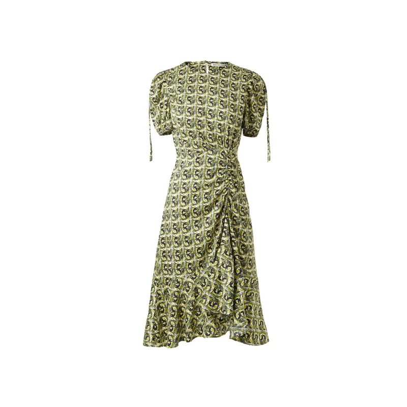 IIIVIVINIKO 桑蚕丝法式优雅不规则抽褶连衣裙R430641129A