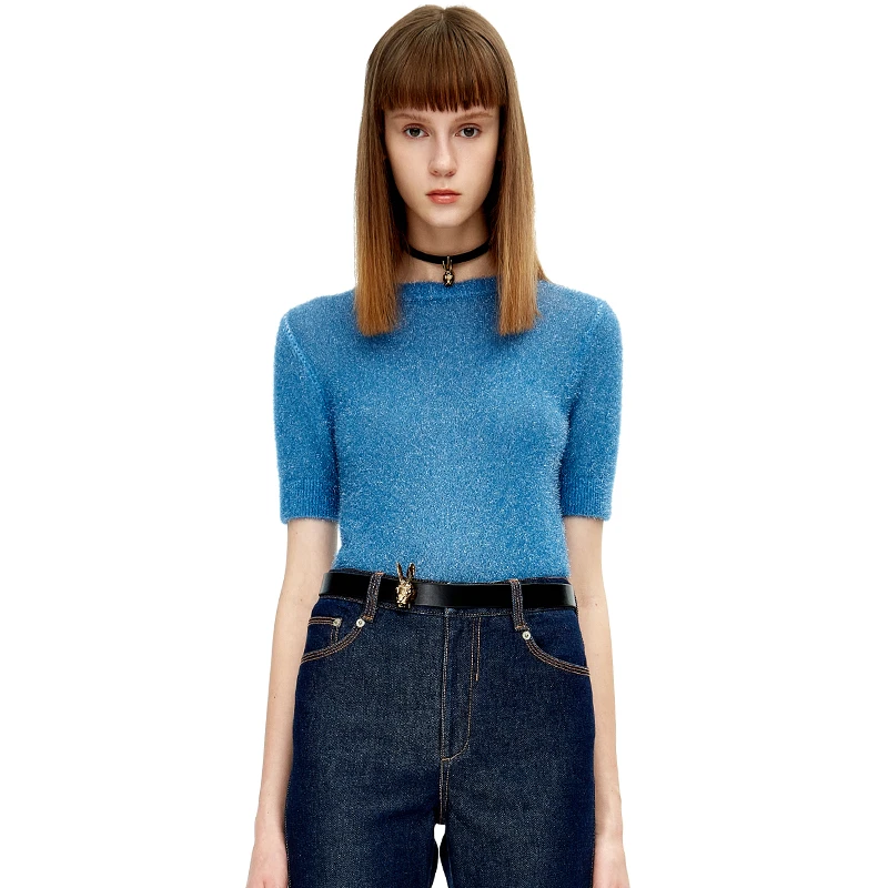 VVNK JANE PLUS秋季新款T恤纱织圆领短袖套头衫J230166630A