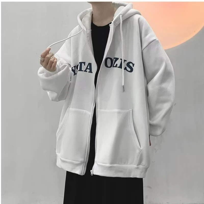 美式休闲字母连帽开衫卫衣男生秋季潮牌简约百搭ins拉链情侣外套
