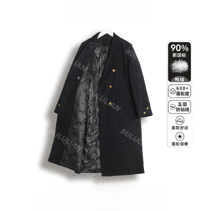 【23561】24年新款90白鸭绒羽绒服西装外套长款大衣韩版冬季