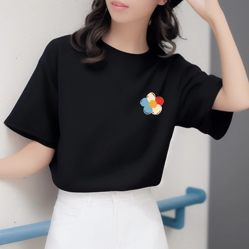 黑色短袖t恤女夏季2024新款爆款纯棉宽松显瘦打底衫短款半袖上衣
