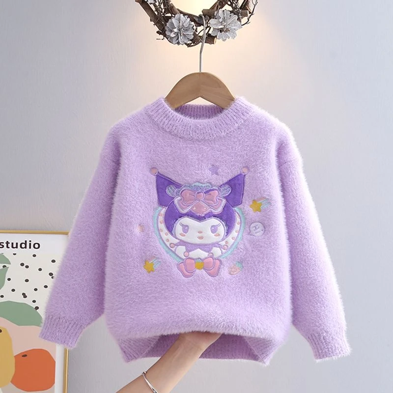 女童毛衣水貂绒秋冬季加厚加绒卡通库洛米洋气儿童针织打