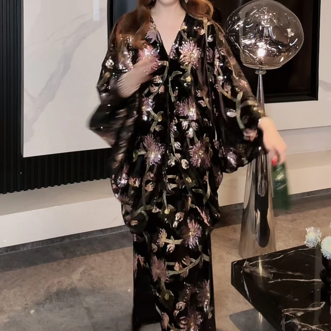 繁花似锦新款重工刺绣亮片丝绒套装开衫上衣半身裙套装