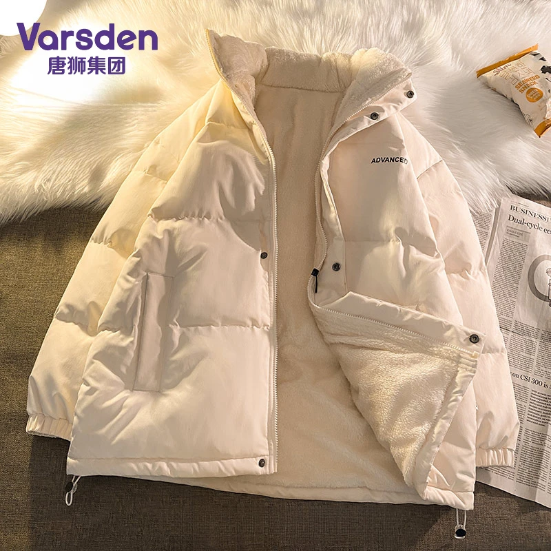 唐狮集团Varsden男士冬季羊羔绒棉服纯色加厚棉服潮情侣立领外套