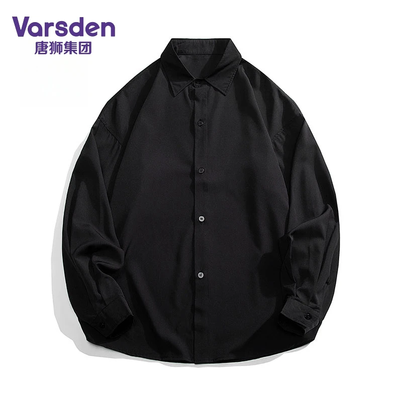 唐狮集团Varsden长袖衬衫男士秋冬宽松百翻领搭纯色简约时尚衬衣