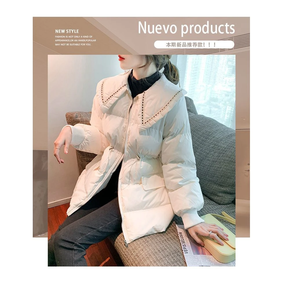 波司澄冬季新款娃娃领小香风服女装拉链衣外套系带收腰羽绒服潮流
