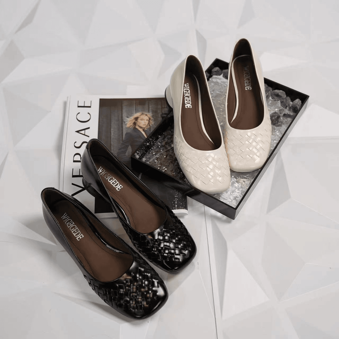 【Dhh】羊皮~跟高3cm法式浅口单鞋重工编织小众百搭气质晚玛丽珍