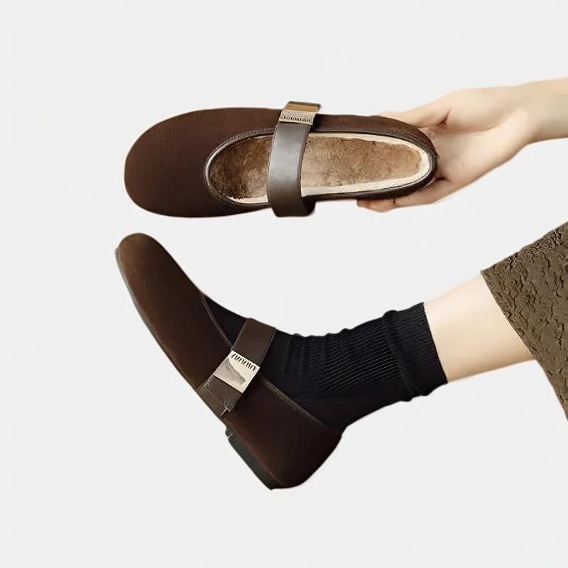 Dhh跟高1cm羊反绒平底加厚玛丽珍磨砂芒果头单鞋超软奶奶鞋