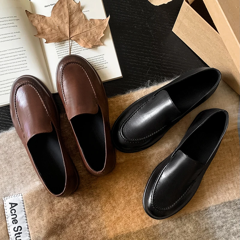 【Dhh】跟高1.5cm•牛皮•平底乐福鞋女复古软皮单鞋英伦小皮鞋