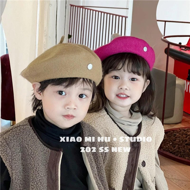 儿童贝雷帽百搭洋气宝宝毛呢纯色保暖画家时尚秋冬复古英伦针织