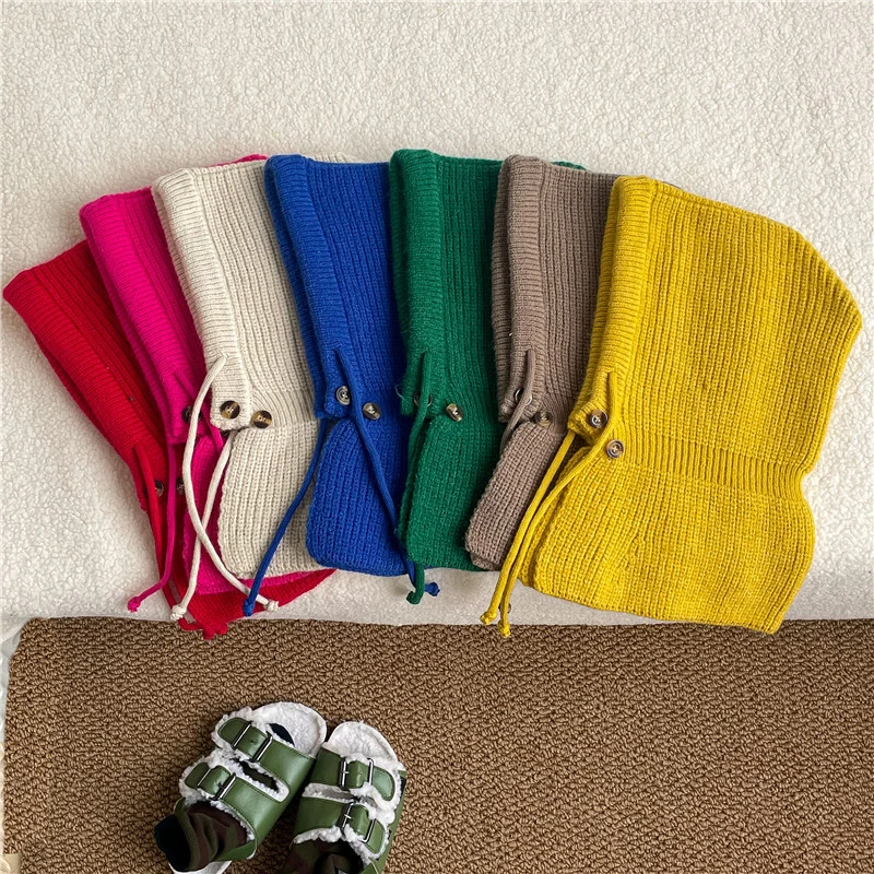 韩版ins儿童围巾帽子一体 男女童针织加厚连帽套装宝宝秋冬季外出