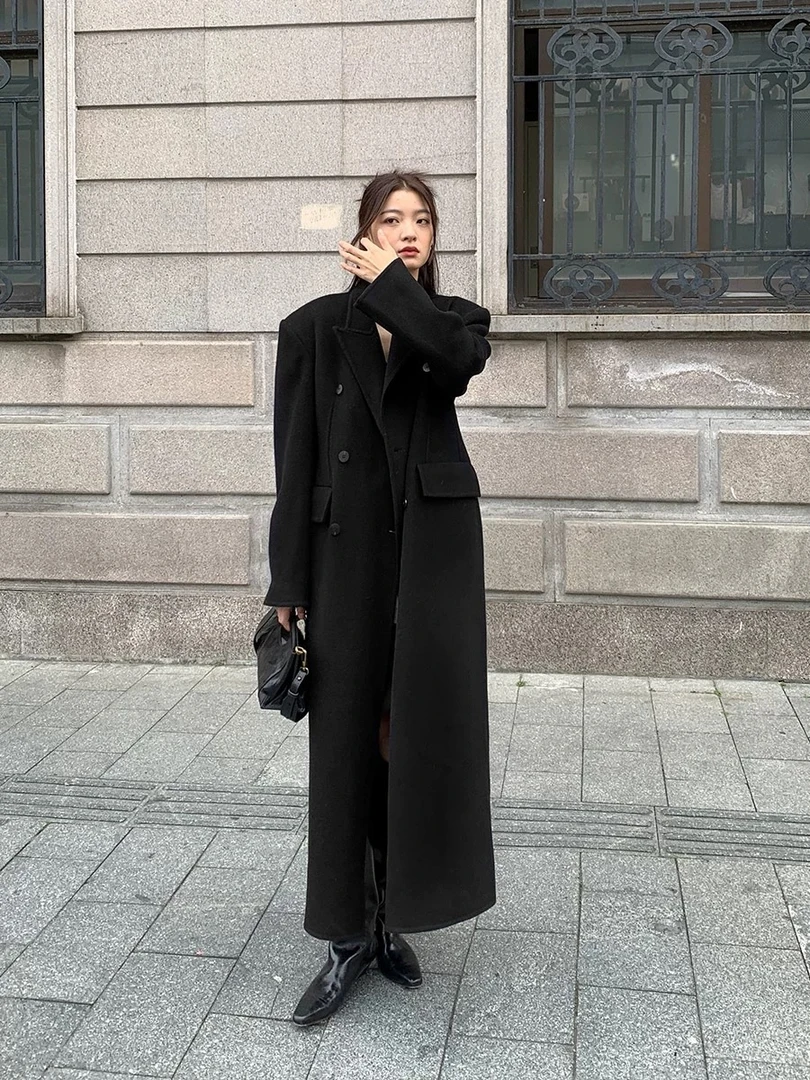 新款小蛮腰高级2024年秋冬款收腰双面羊绒大衣气质西装领羊毛外套