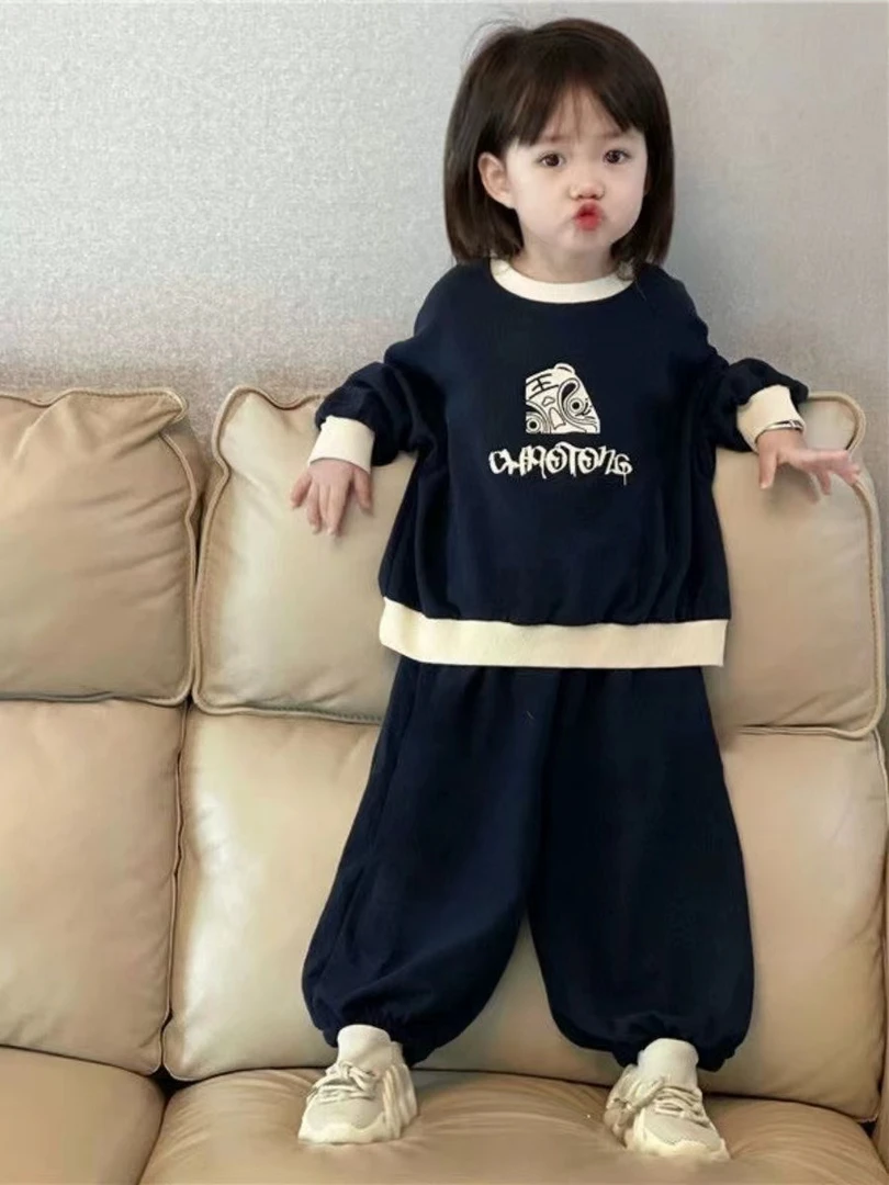 【宝藏衣橱上新】潮流款儿童春秋季韩版撞色卫衣套装男女童卡通卫衣