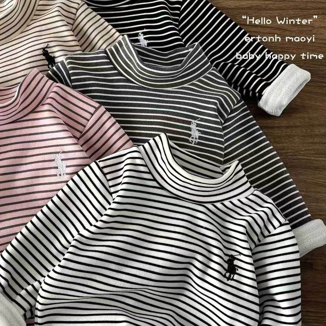 【宝藏衣橱】【加绒】儿童秋冬季新款加绒条纹打底衣男女宝半高领