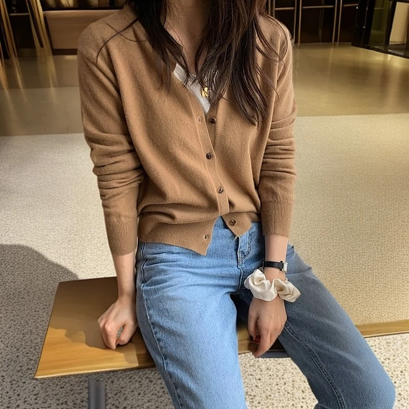 【乔乔专属】长袖针织开衫女秋冬打底衫黑色毛衣外套韩版冬季上衣