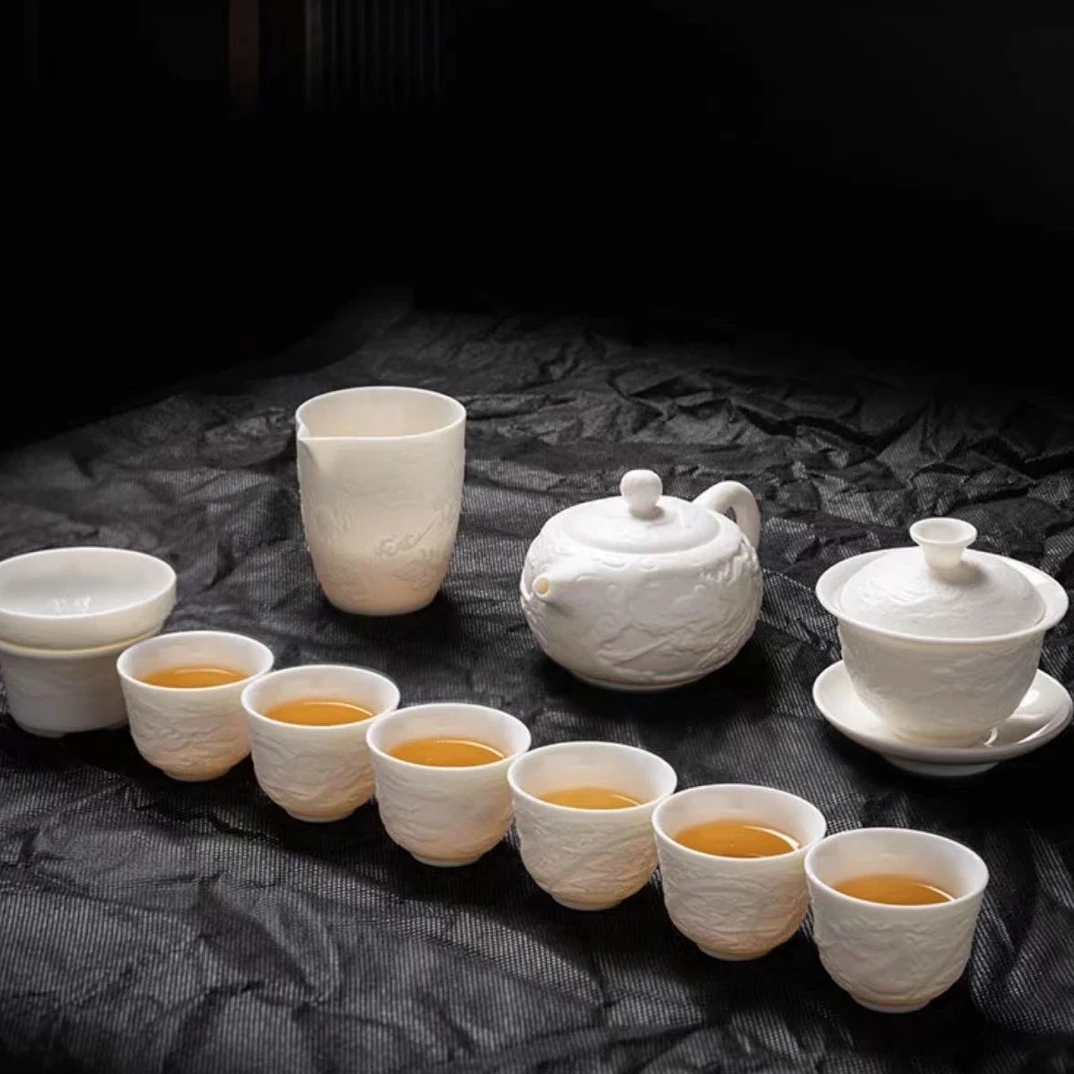 飞龙在天茶具套装白瓷瓷盖碗陶瓷家用功夫茶具