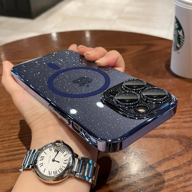 苹果15ProMax星空闪钻磁吸iPhone14透明简约13超薄防摔12保护套11