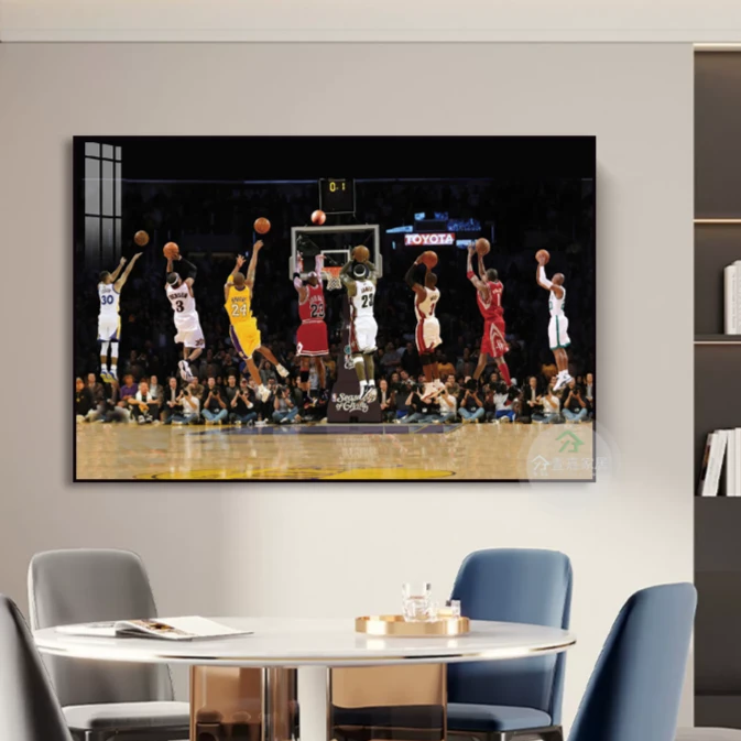 NBA群星客厅背景墙装饰画篮球馆科比库里詹姆斯乔丹体育海报壁画