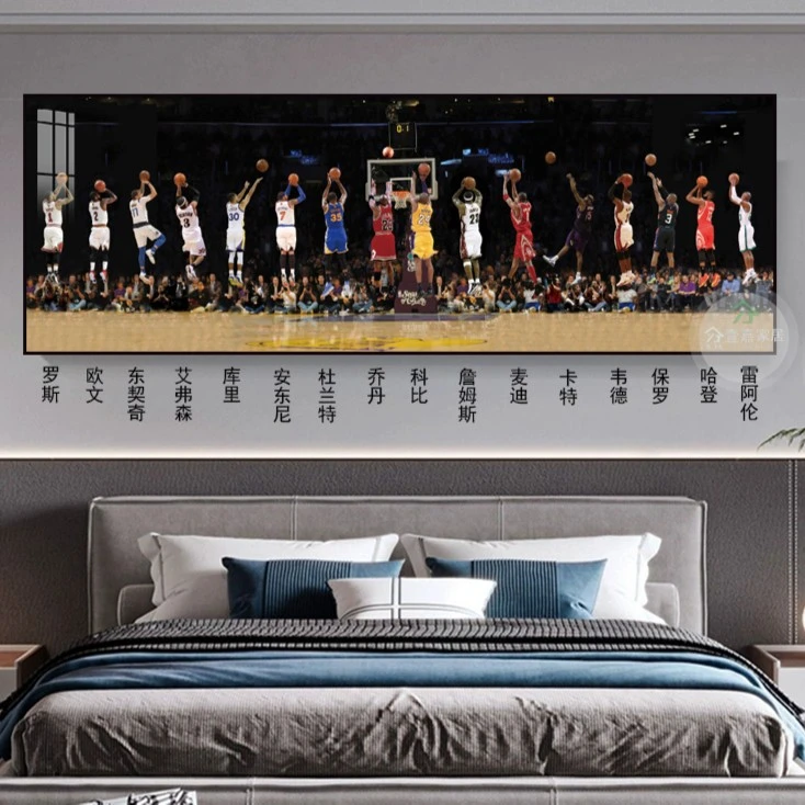 NBA球星客厅装饰画篮球詹姆斯科比挂画乔丹库里麦迪卧室海报壁画