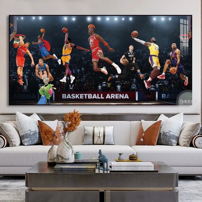 NBA明星篮球客厅卧室装饰画詹姆斯卡特乔丹科比扣篮大赛挂画壁画