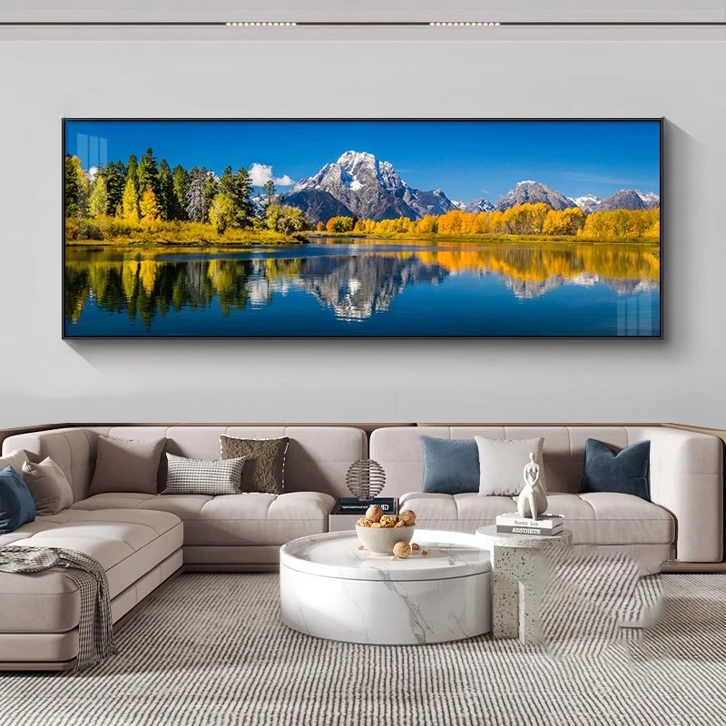 客厅装饰画轻奢沙发背景墙壁画高档办公室挂画雪山湖泊风景山水画