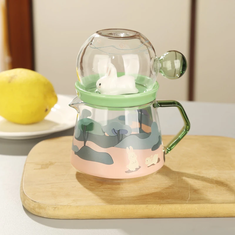 明尚德春游兔子两件套网红可爱家用创意玻璃大容量学生便携喝水杯