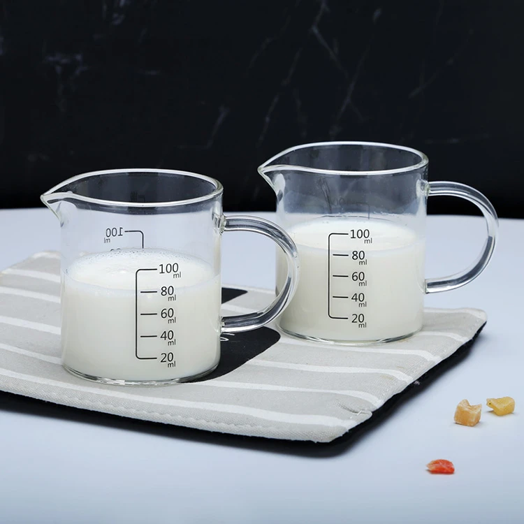 明尚德CH382刻度量杯双支装100ml牛奶杯高硼硅玻璃材质透明家用
