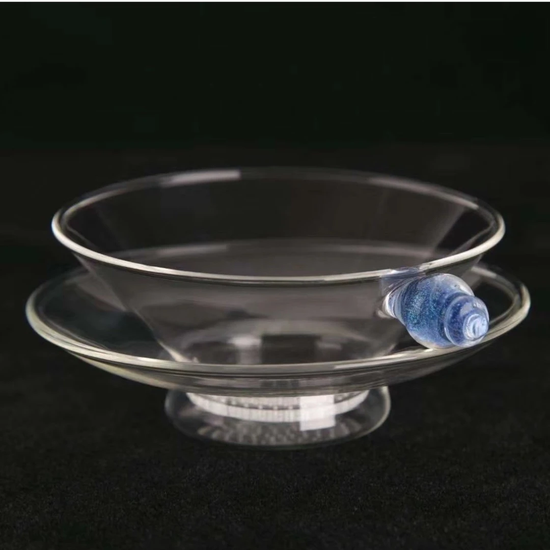 璃海匠心茶漏百财白菜插漏高硼硅耐热玻璃材质锤纹透明主人杯手工