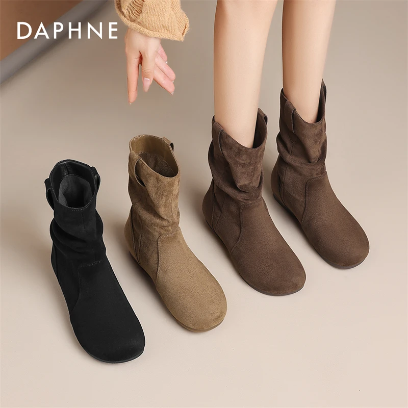 达芙妮内增高勃肯短靴女靴2025秋冬上新百搭加绒鞋子堆堆靴马丁靴