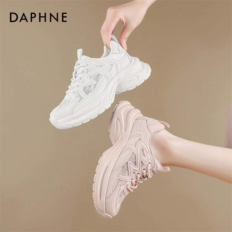 达芙妮品牌网面老爹鞋夏季透气网红百搭夏季薄款厚底跑步小众软底