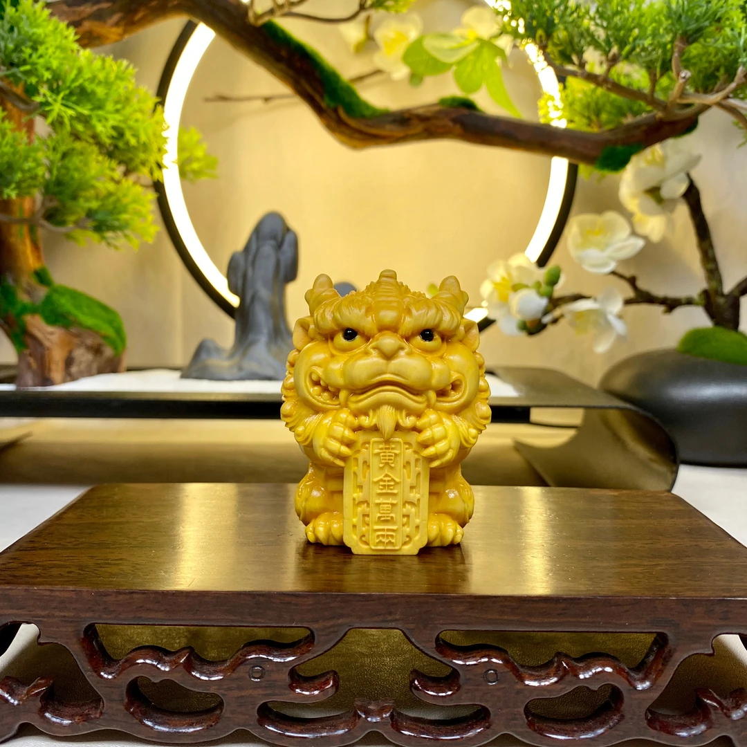 黄杨木【黄金万两】貔貅手把件摆件6.5x5公分